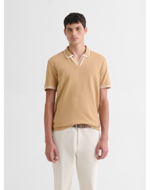 Polo col ouvert en coton camel 2