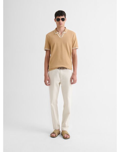 Polo col ouvert en coton camel 2