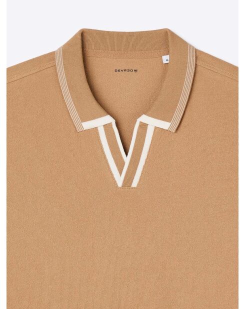 Polo col ouvert en coton camel 2