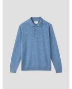Polo boutonné en laine Mérinos bleu gris