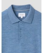 Polo boutonné en laine Mérinos bleu gris