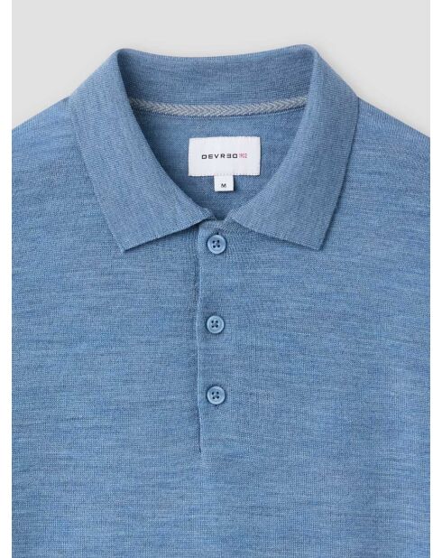 Polo boutonné en laine Mérinos bleu gris