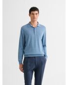 Polo boutonné en laine Mérinos bleu gris