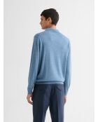 Polo boutonné en laine Mérinos bleu gris