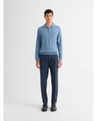Polo boutonné en laine Mérinos bleu gris