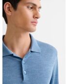 Polo boutonné en laine Mérinos bleu gris