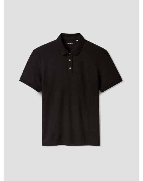 Polo boutonné gauffré noir