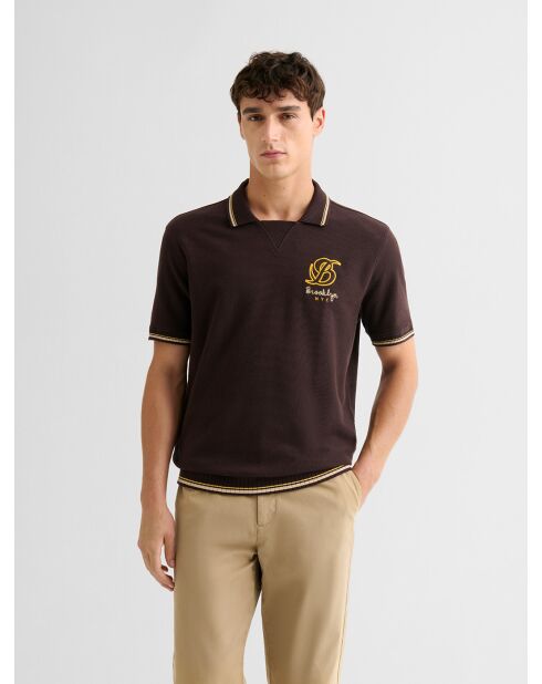 Polo boutonné en coton marron