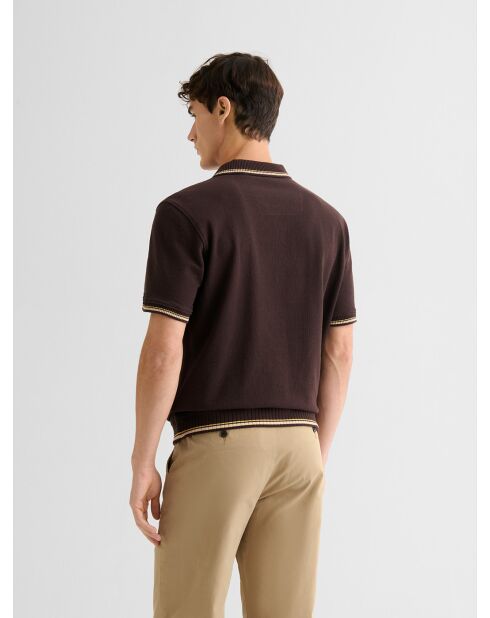 Polo boutonné en coton marron