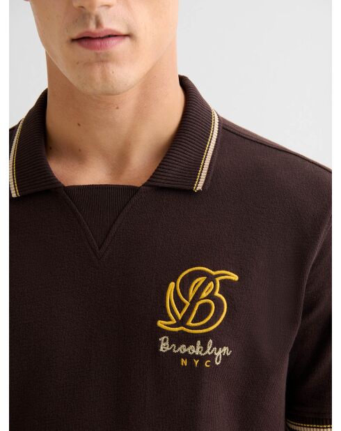 Polo boutonné en coton marron