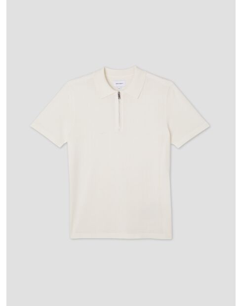 Polo zippé en jersey blanc neige
