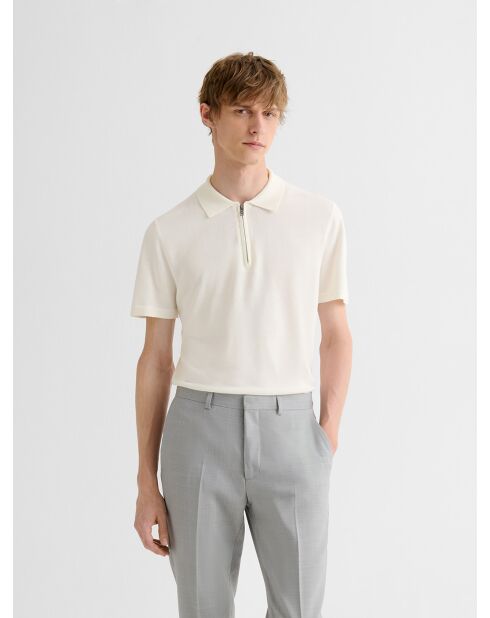 Polo zippé en jersey blanc neige