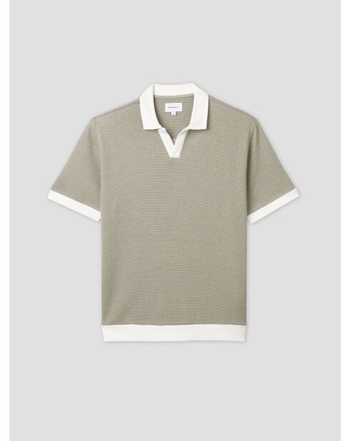 Polo col ouvert gauffré vert kaki clair