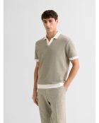 Polo col ouvert gauffré vert kaki clair