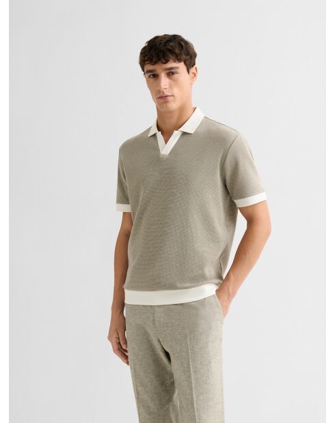 Polo col ouvert gauffré vert kaki clair