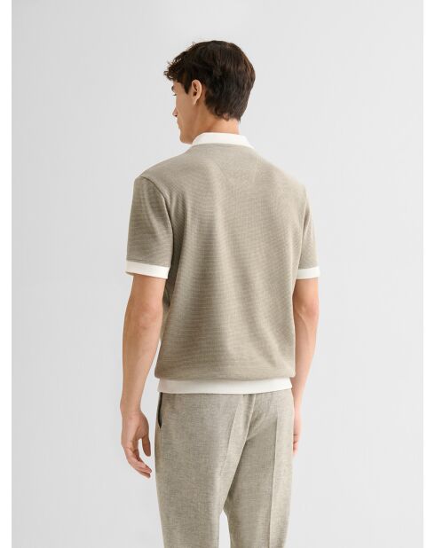 Polo col ouvert gauffré vert kaki clair