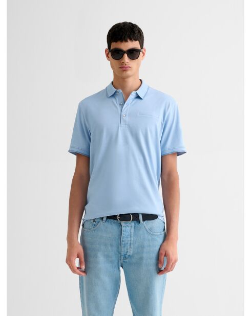 Polo boutonné chiné bleu ciel 2