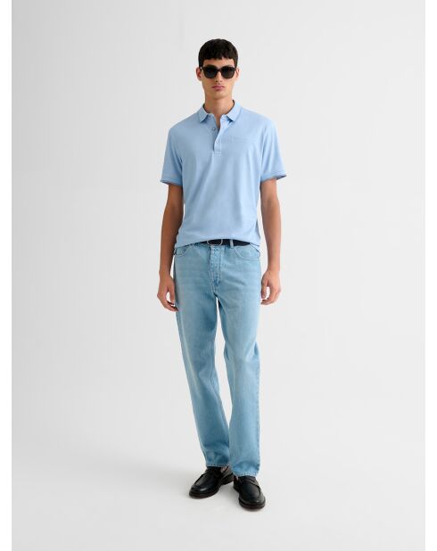 Polo boutonné chiné bleu ciel 2