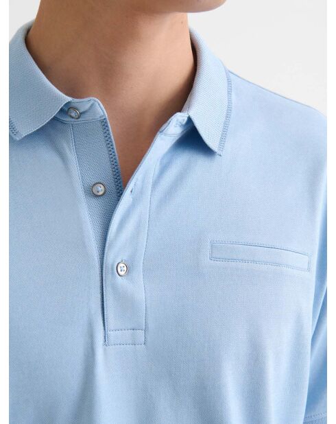 Polo boutonné chiné bleu ciel 2