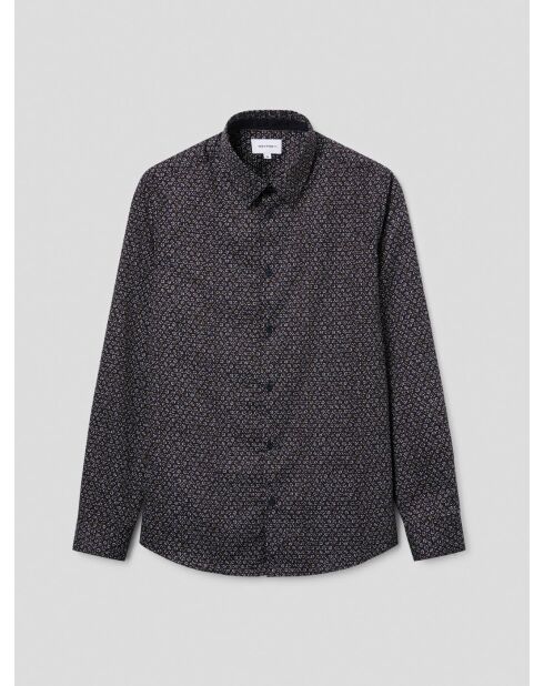 Slank katoenen shirt met marineblauw patroon
