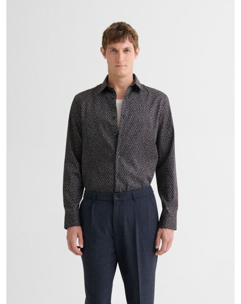 Slank katoenen shirt met marineblauw patroon