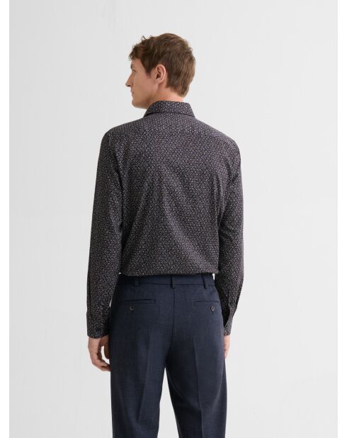 Slank katoenen shirt met marineblauw patroon