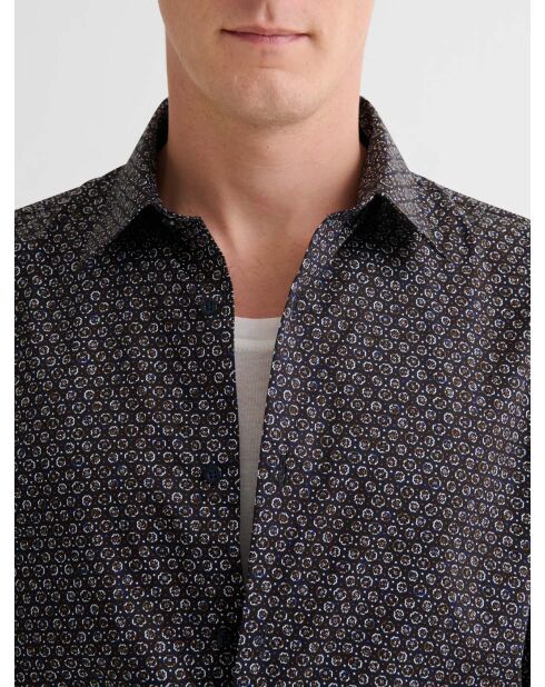 Slank katoenen shirt met marineblauw patroon