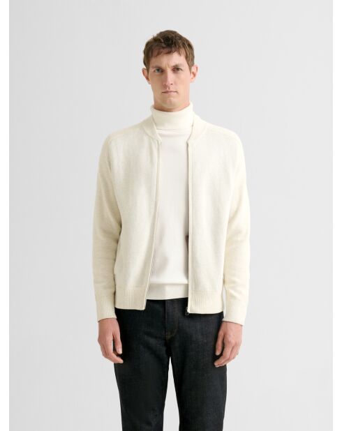 Cardigan zippé en coton cachemire blanc neige