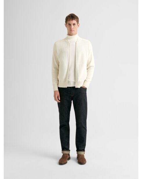 Cardigan zippé en coton cachemire blanc neige