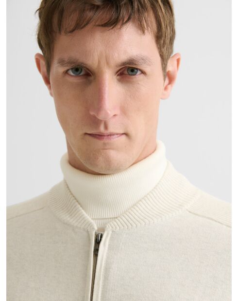 Cardigan zippé en coton cachemire blanc neige
