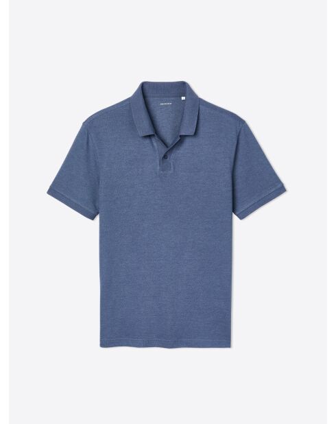 Polo col boutonné en coton chiné bleu ardoise