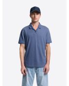 Polo col boutonné en coton chiné bleu ardoise
