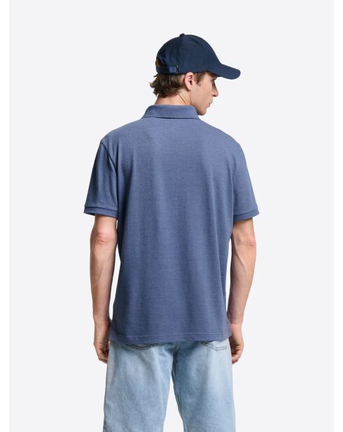 Polo col boutonné en coton chiné bleu ardoise