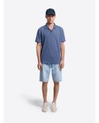 Polo col boutonné en coton chiné bleu ardoise