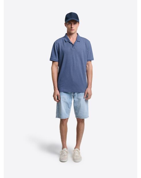 Polo col boutonné en coton chiné bleu ardoise