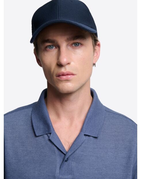 Polo col boutonné en coton chiné bleu ardoise