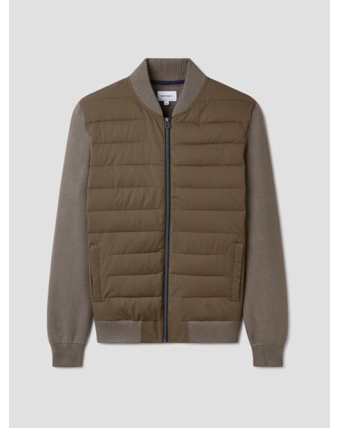 Cardigan zippé bi-matière tabac