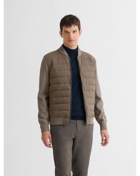 Cardigan zippé bi-matière tabac