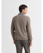 Cardigan zippé bi-matière tabac