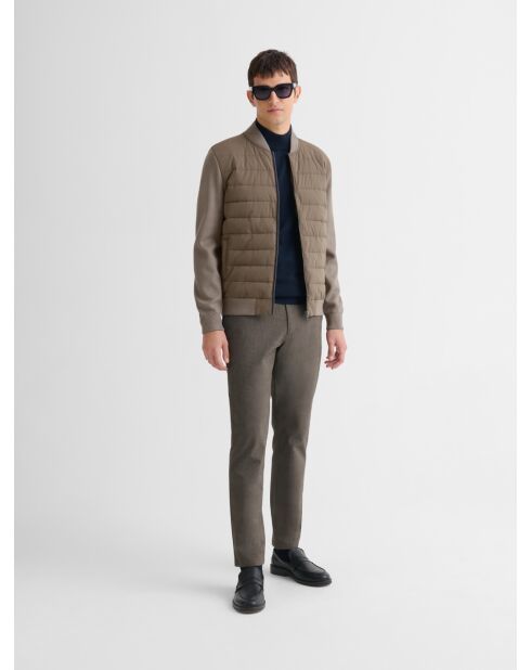 Cardigan zippé bi-matière tabac
