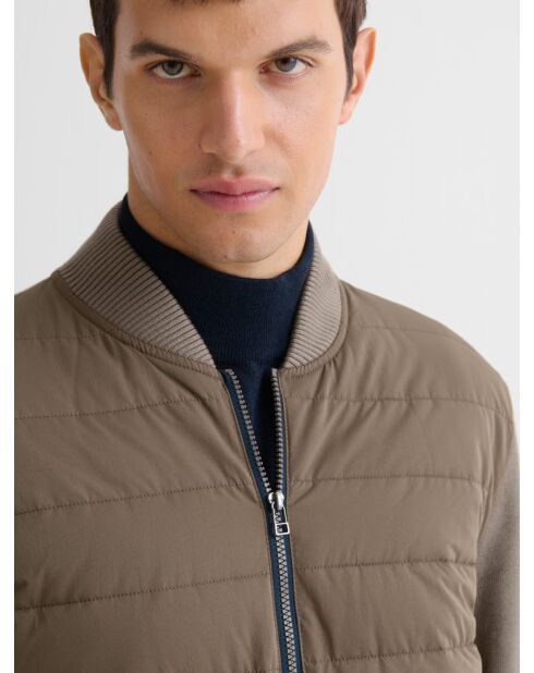 Cardigan zippé bi-matière tabac
