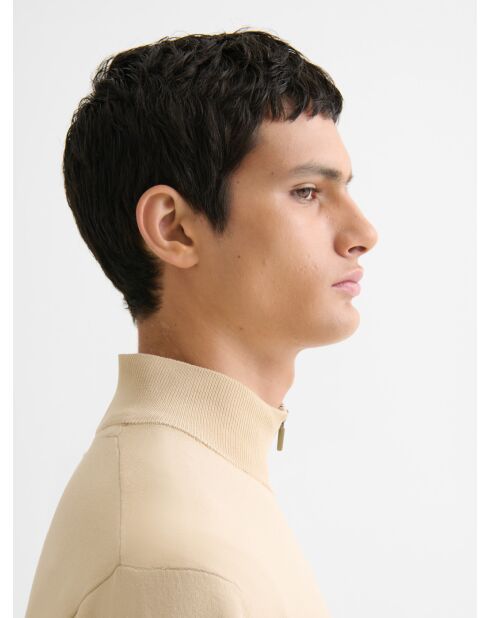 Cardigan zippé en jersey beige clair