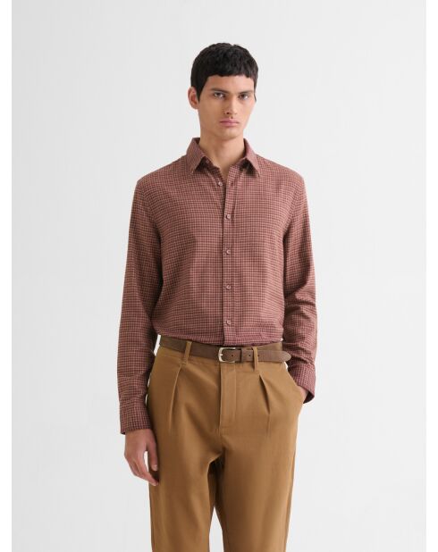 Chemise slim en coton à carreaux vermillon