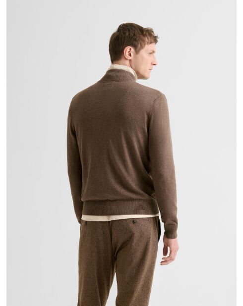 Taupefarbener Pullover mit Stehkragen aus Baumwolle mit Reißverschluss 2
