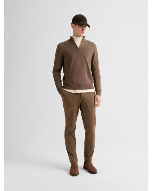 Taupefarbener Pullover mit Stehkragen aus Baumwolle mit Reißverschluss 2
