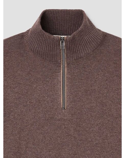 Taupefarbener Pullover mit Stehkragen aus Baumwolle mit Reißverschluss 2
