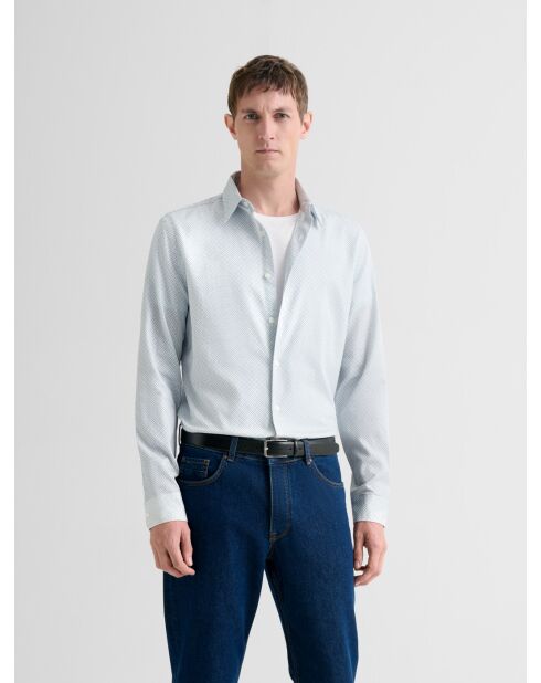 Slank katoenen shirt met blauwgrijs patroon 2