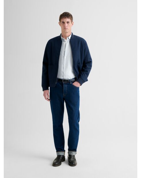 Slank katoenen shirt met blauwgrijs patroon 2