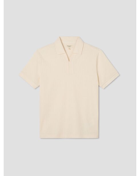 Polo col V effet maille beige clair