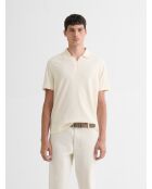 Polo col V effet maille beige clair